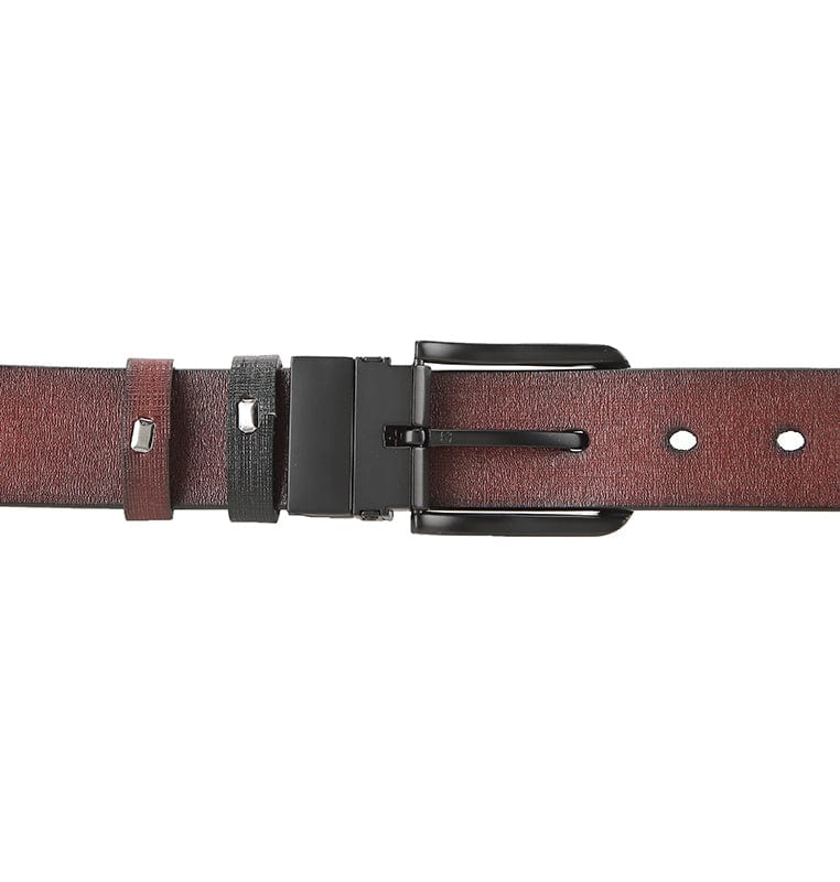 Black Grip Pin Buckle Reversible Top Grain Leather Belt - Black Brown