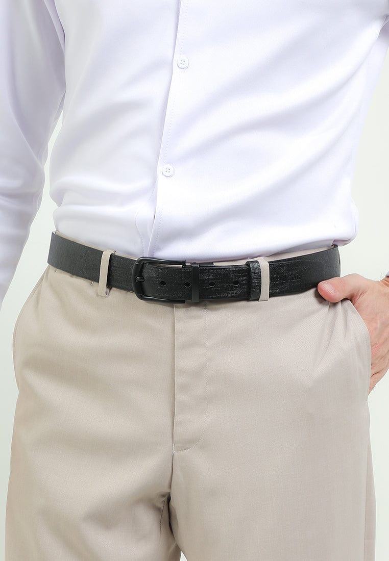 Black Grip Pin Buckle Reversible Top Grain Leather Belt - Black Brown