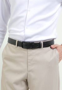 Black Grip Pin Buckle Reversible Top Grain Leather Belt - Black Brown