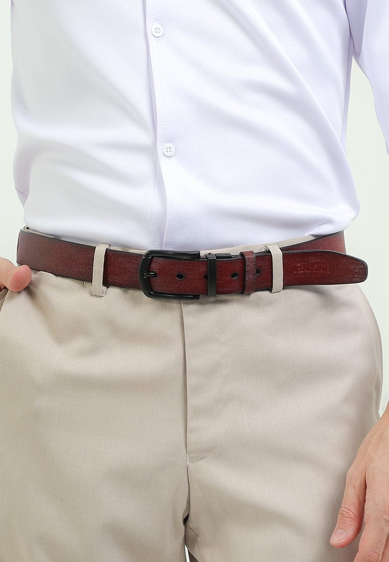 Black Grip Pin Buckle Reversible Top Grain Leather Belt - Black Brown
