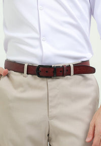 Black Grip Pin Buckle Reversible Top Grain Leather Belt - Black Brown