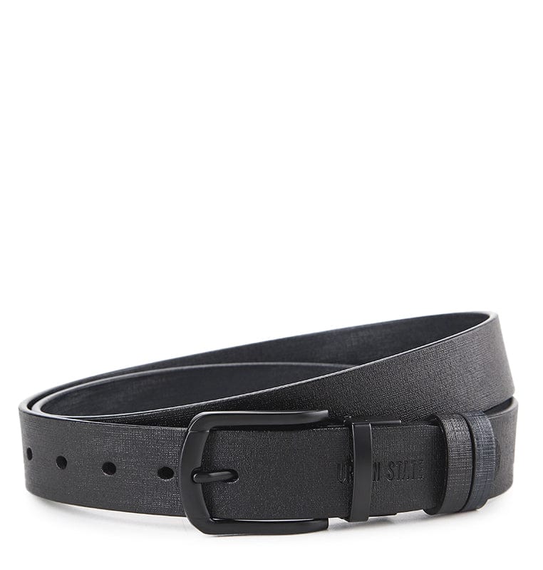 Black Grip Pin Buckle Reversible Top Grain Leather Belt - Black Blue