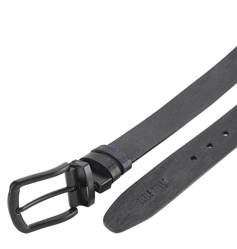Black Grip Pin Buckle Reversible Top Grain Leather Belt - Black Blue
