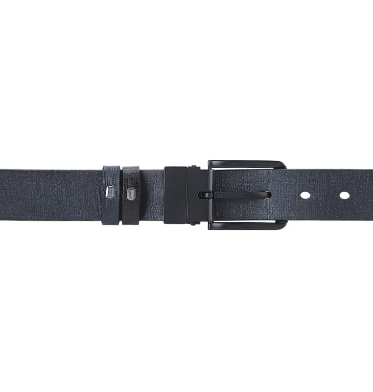 Black Grip Pin Buckle Reversible Top Grain Leather Belt - Black Blue