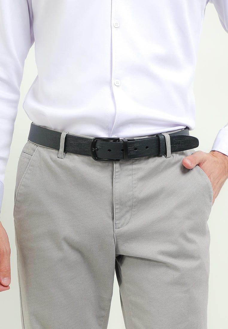 Black Grip Pin Buckle Reversible Top Grain Leather Belt - Black Blue