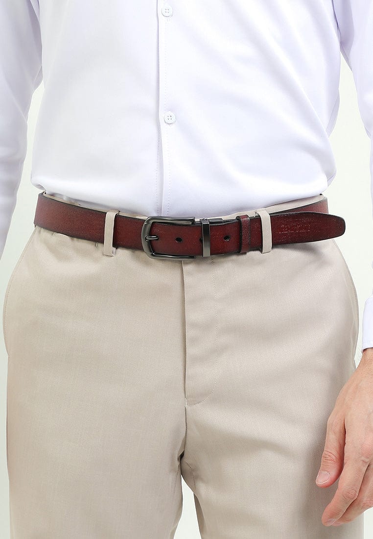 Granite Grip Pin Buckle Reversible Top Grain Leather Belt - Black Brown