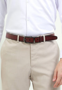 Granite Grip Pin Buckle Reversible Top Grain Leather Belt - Black Brown