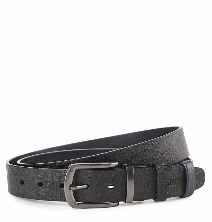 Granite Grip Pin Buckle Reversible Top Grain Leather Belt - Black Blue