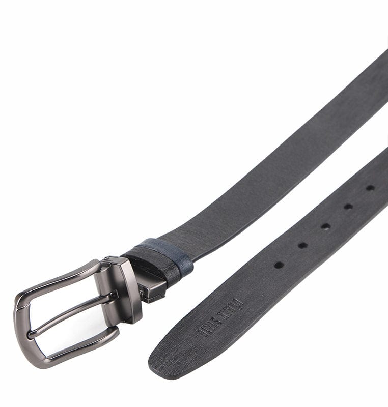 Granite Grip Pin Buckle Reversible Top Grain Leather Belt - Black Blue