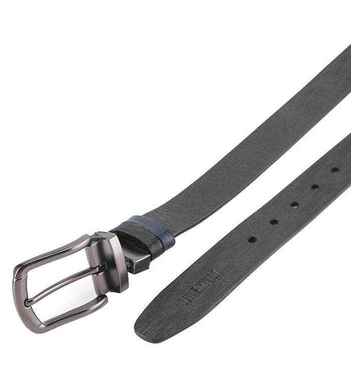 Granite Grip Pin Buckle Reversible Top Grain Leather Belt - Black Blue
