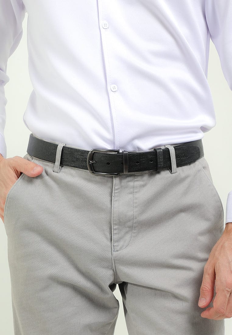 Granite Grip Pin Buckle Reversible Top Grain Leather Belt - Black Blue