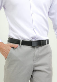 Axis Plate Buckle Top Grain Leather Belt - Black