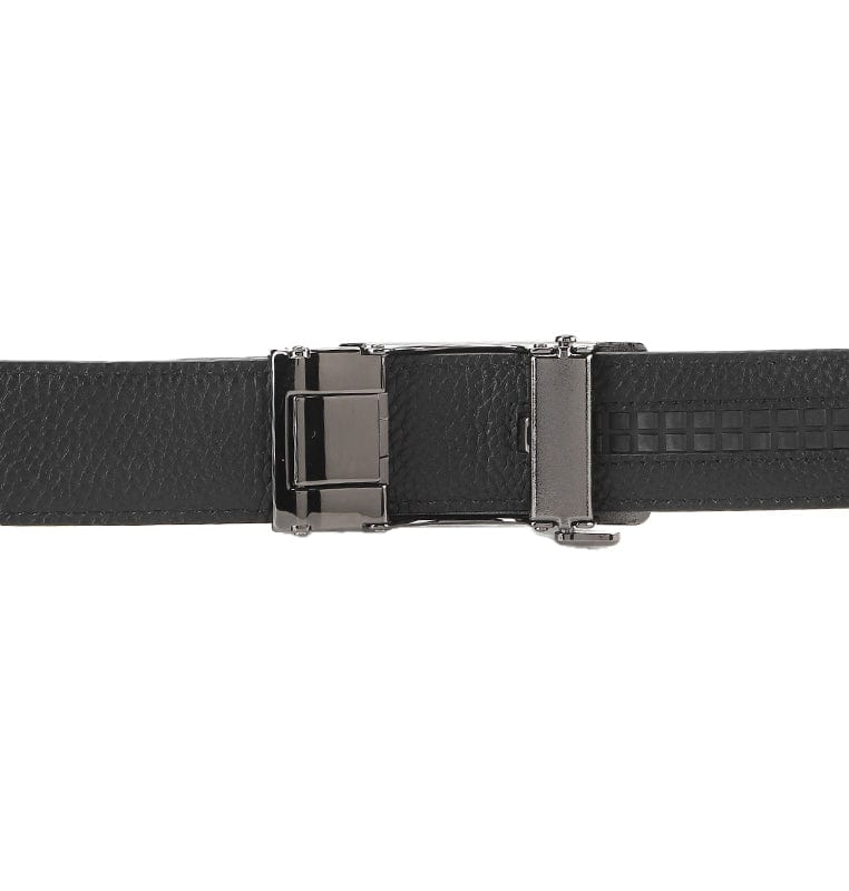 Cavalier Gold Plate Buckle Top Grain Leather Belt - Black