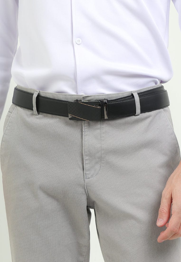 Cavalier Gold Plate Buckle Top Grain Leather Belt - Black