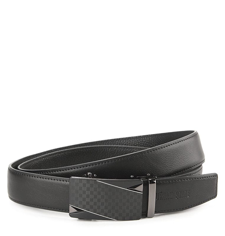 Cavalier Silver Plate Buckle Top Grain Leather Belt - Black