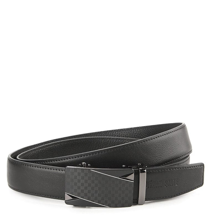 Cavalier Silver Plate Buckle Top Grain Leather Belt - Black