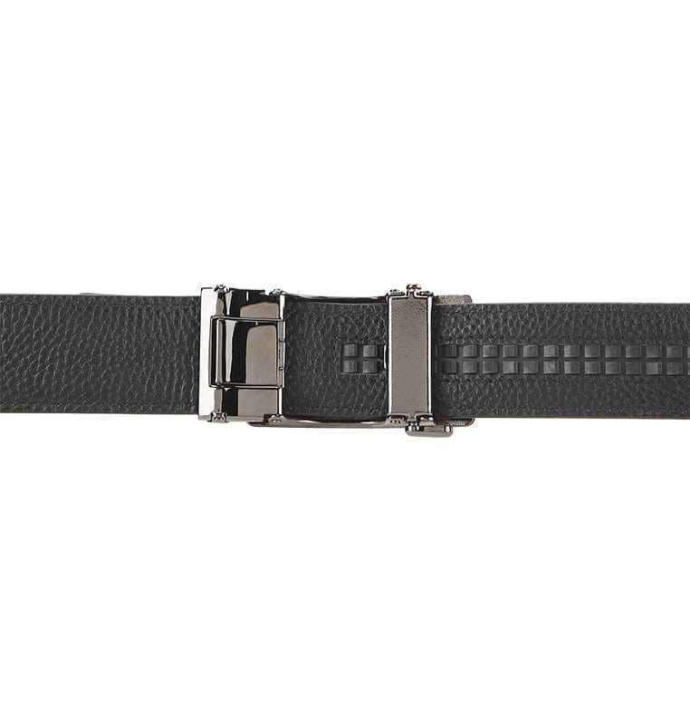 Cavalier Silver Plate Buckle Top Grain Leather Belt - Black