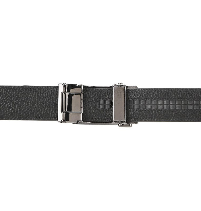 Cavalier Silver Plate Buckle Top Grain Leather Belt - Black