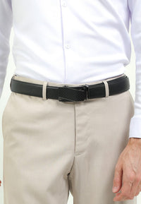 Cavalier Silver Plate Buckle Top Grain Leather Belt - Black