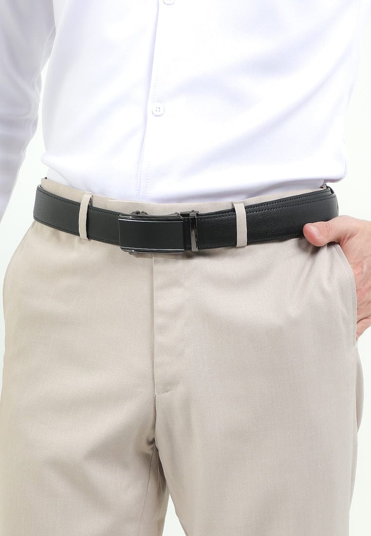 Monarch Line Plate Buckle Top Grain Leather Belt - Black