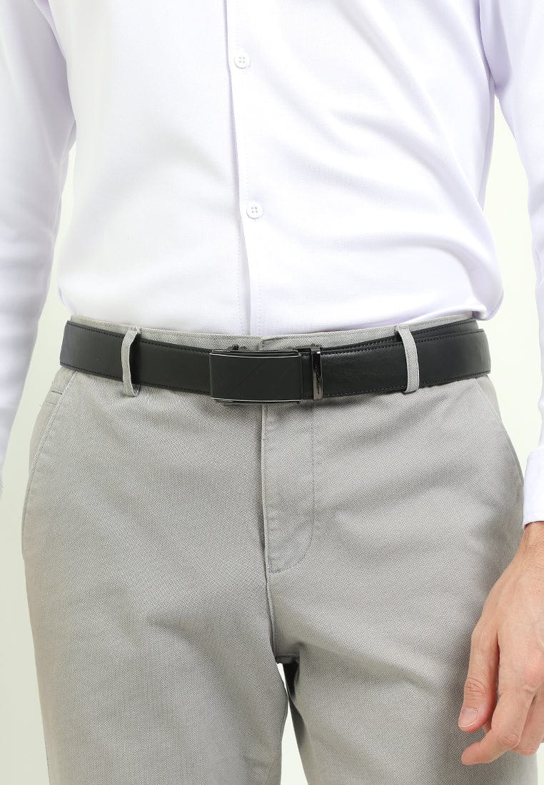 The Windsor Plate Buckle Top Grain Leather Belt - Black