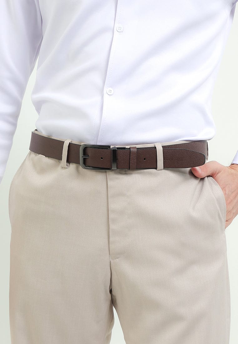 LoopTwo Pin Buckle Reversible Top Grain Leather Belt - Black Brown
