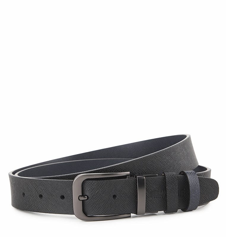 LoopTwo Pin Buckle Reversible Top Grain Leather Belt - Black Blue