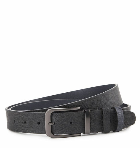 LoopTwo Pin Buckle Reversible Top Grain Leather Belt - Black Blue