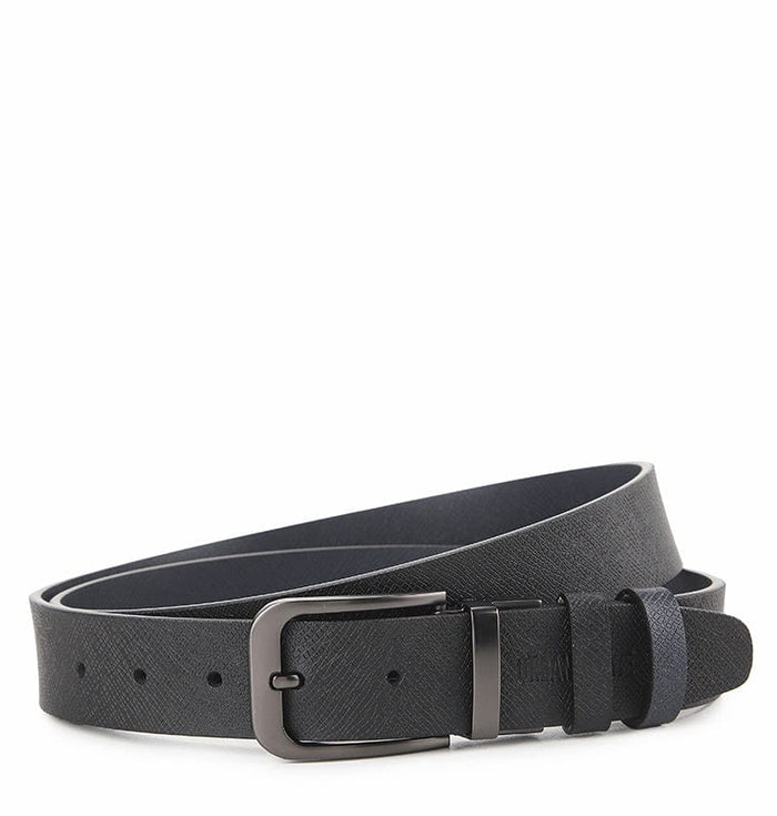 LoopTwo Pin Buckle Reversible Top Grain Leather Belt - Black Blue