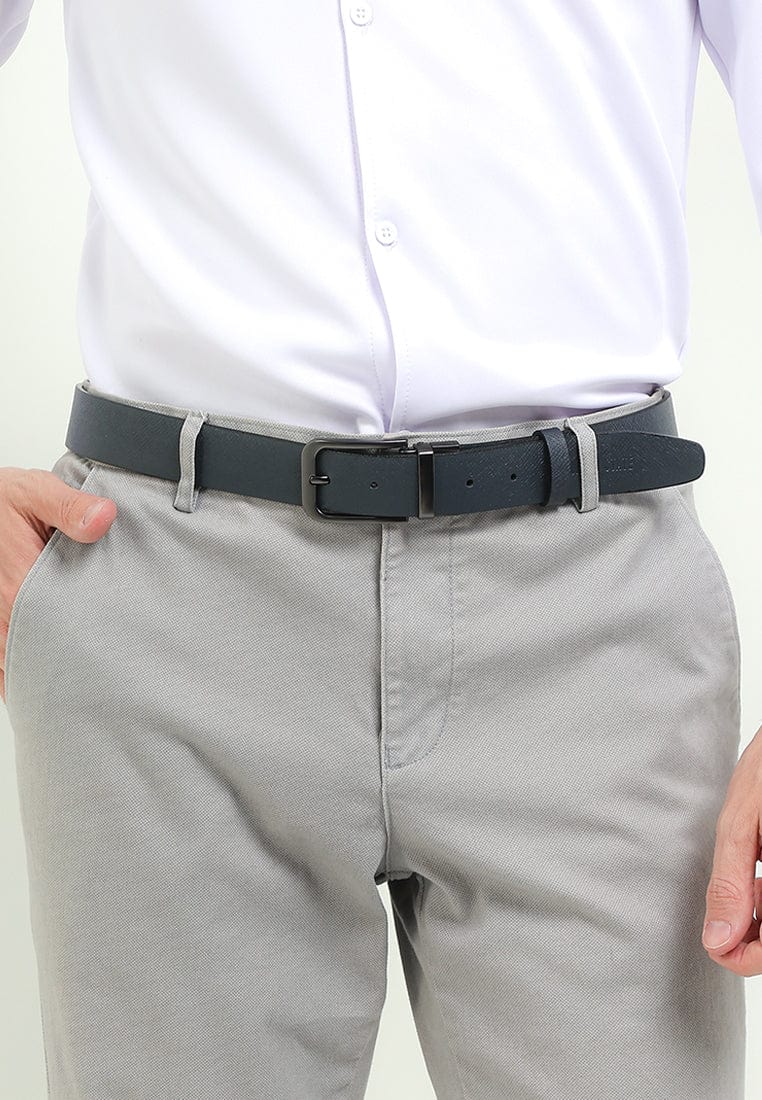 LoopTwo Pin Buckle Reversible Top Grain Leather Belt - Black Blue