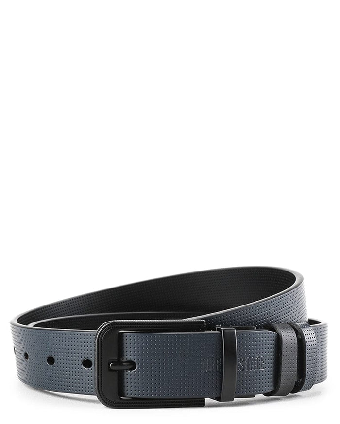 Black Modern Pin Buckle Reversible Top Grain Leather Belt - Black Blue