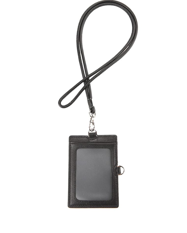 Slim Carry Leather Card Lanyard - Black
