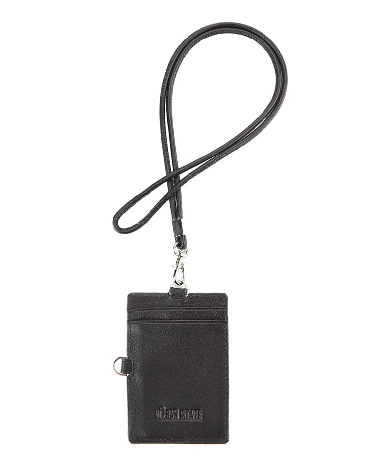 Slim Carry Leather Card Lanyard - Black