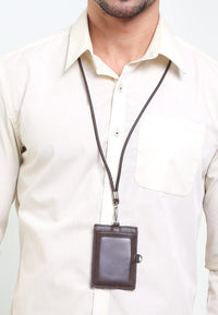 Slim Carry Leather Card Lanyard - Brown