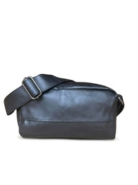 Distressed Leather Crossbody Pouch - Black