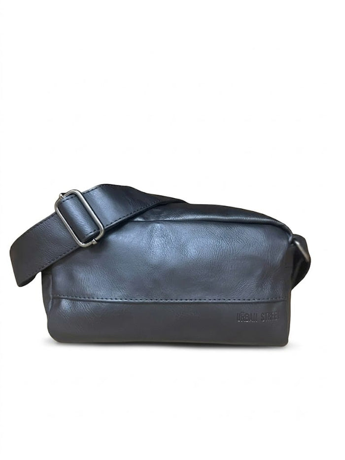 Distressed Leather Crossbody Pouch - Black