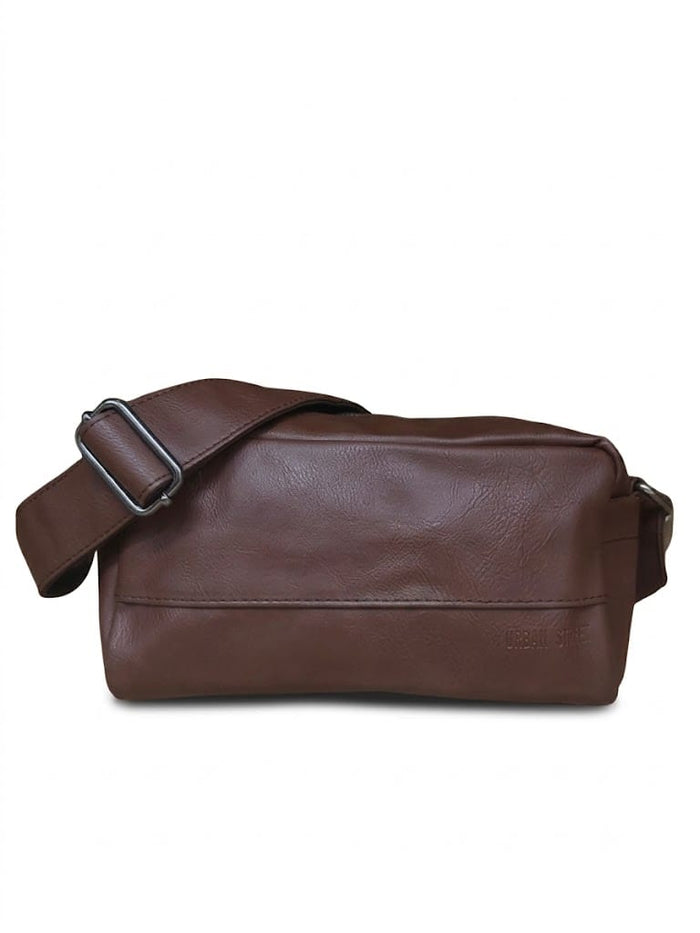 Distressed Leather Crossbody Pouch - Dark Brown