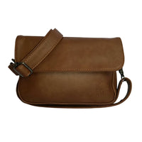 Distressed Leather Cityform Crossbody Pouch Bag - Camel
