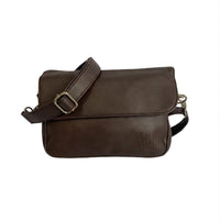 Distressed Leather Cityform Crossbody Pouch Bag - Dark Brown