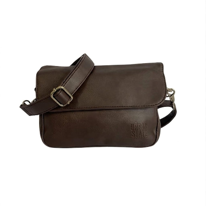 Distressed Leather Cityform Crossbody Pouch Bag - Dark Brown