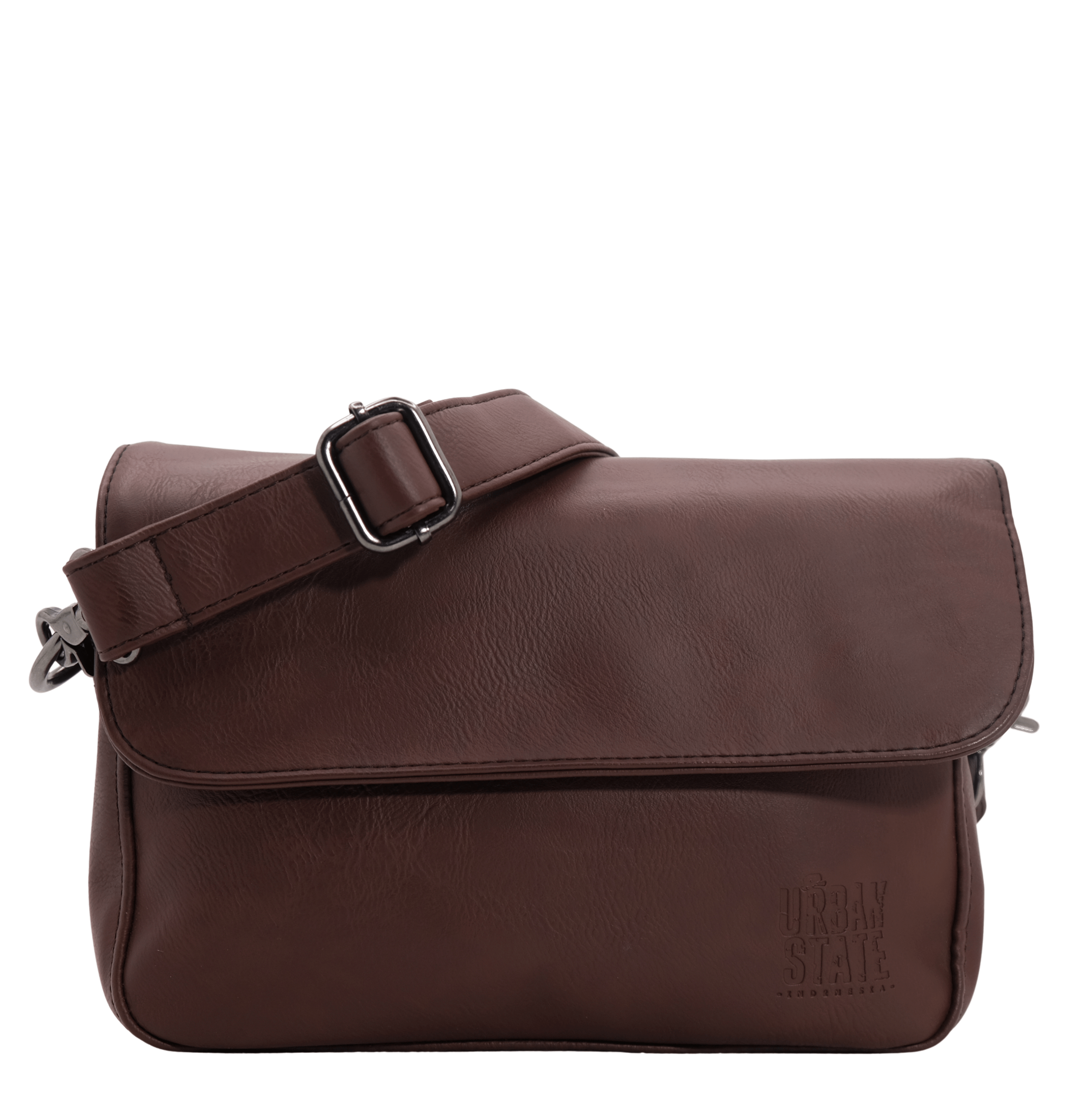 Distressed Leather Cityform Crossbody Pouch Bag - Dark Brown