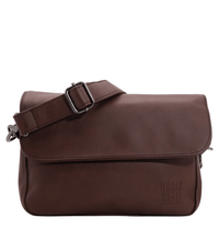 Distressed Leather Cityform Crossbody Pouch Bag - Dark Brown