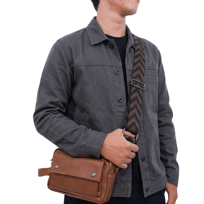 Chevron Tali Strap Tas - Adjustable Bag Shoulder Strap - Black Brown