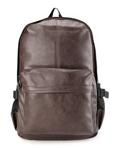 Distressed Leather Mesh Backpack - Dark Brown