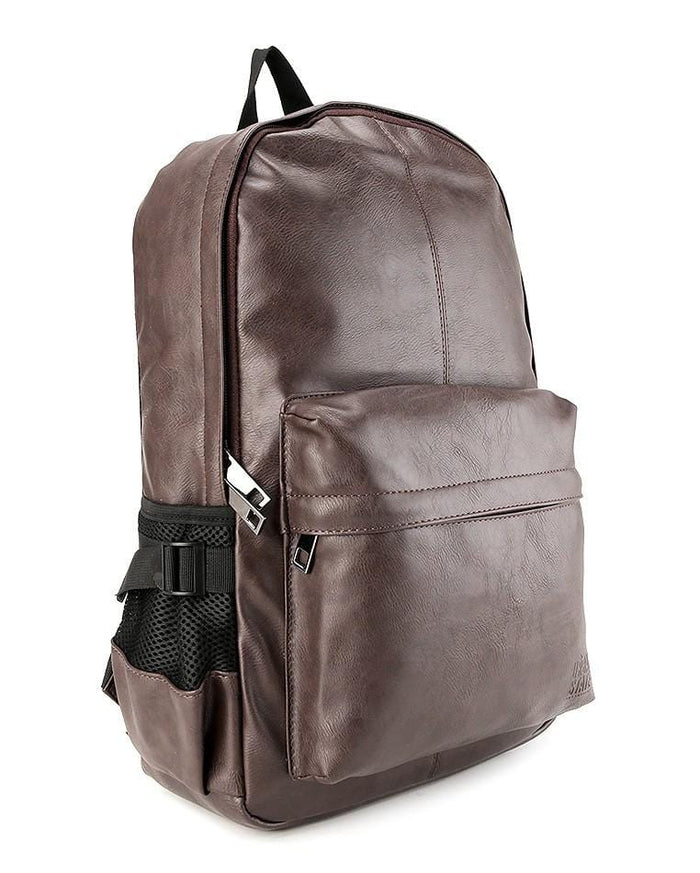 Distressed Leather Mesh Backpack - Brown