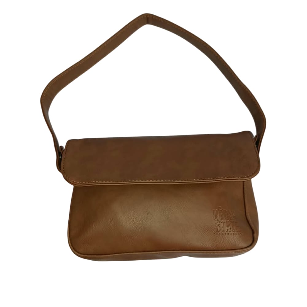 Distressed Leather Cityform Crossbody Pouch Bag - Camel