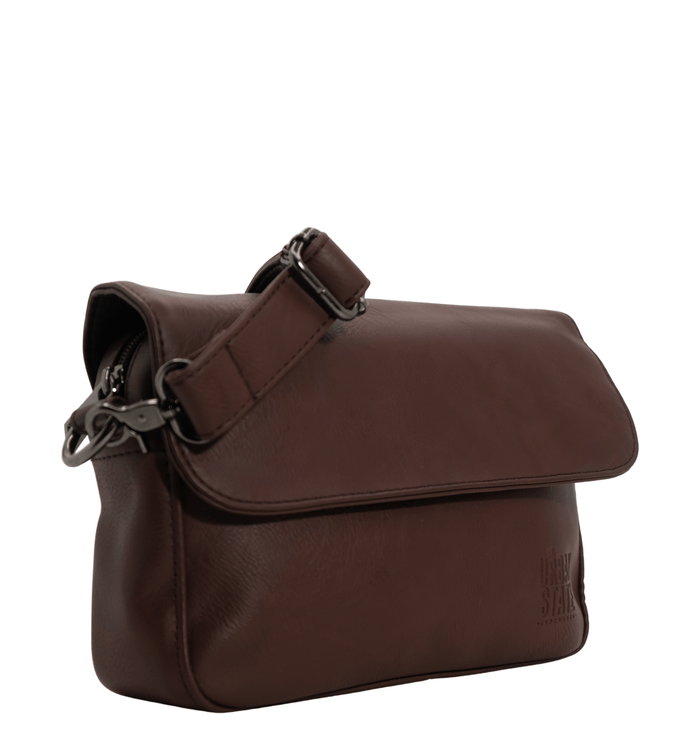 Distressed Leather Cityform Crossbody Pouch Bag - Dark Brown