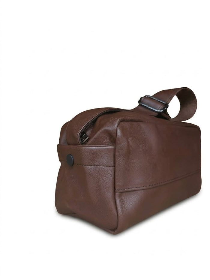 Distressed Leather Crossbody Pouch - Dark Brown