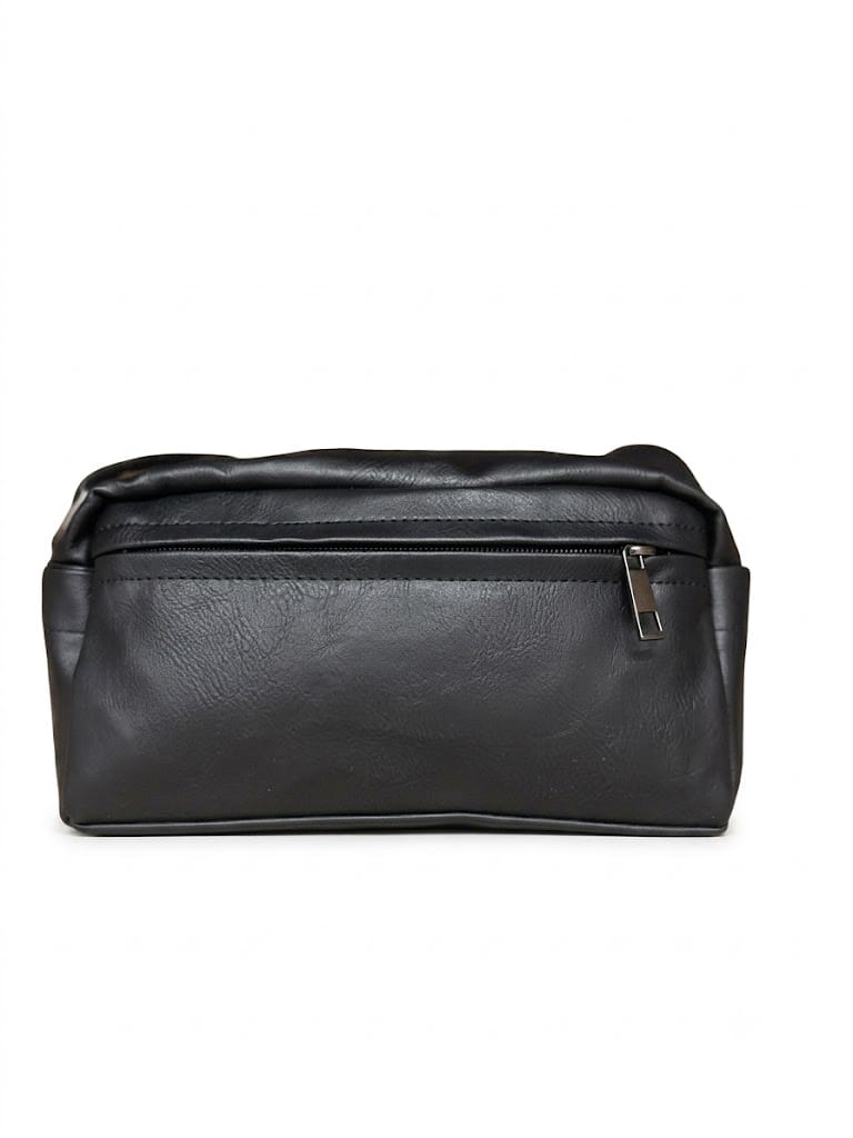 Distressed Leather Crossbody Pouch - Black