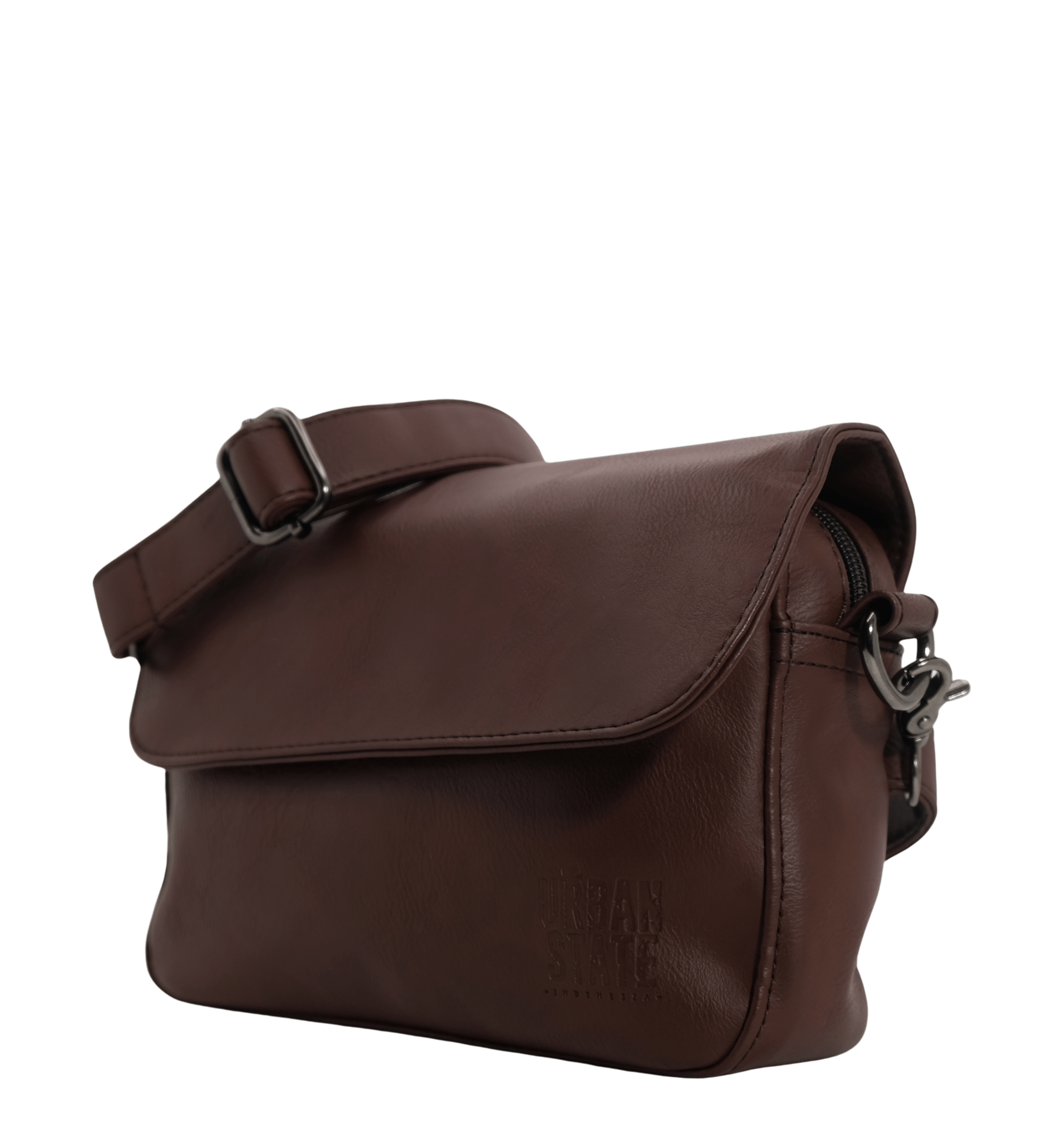 Distressed Leather Cityform Crossbody Pouch Bag - Dark Brown